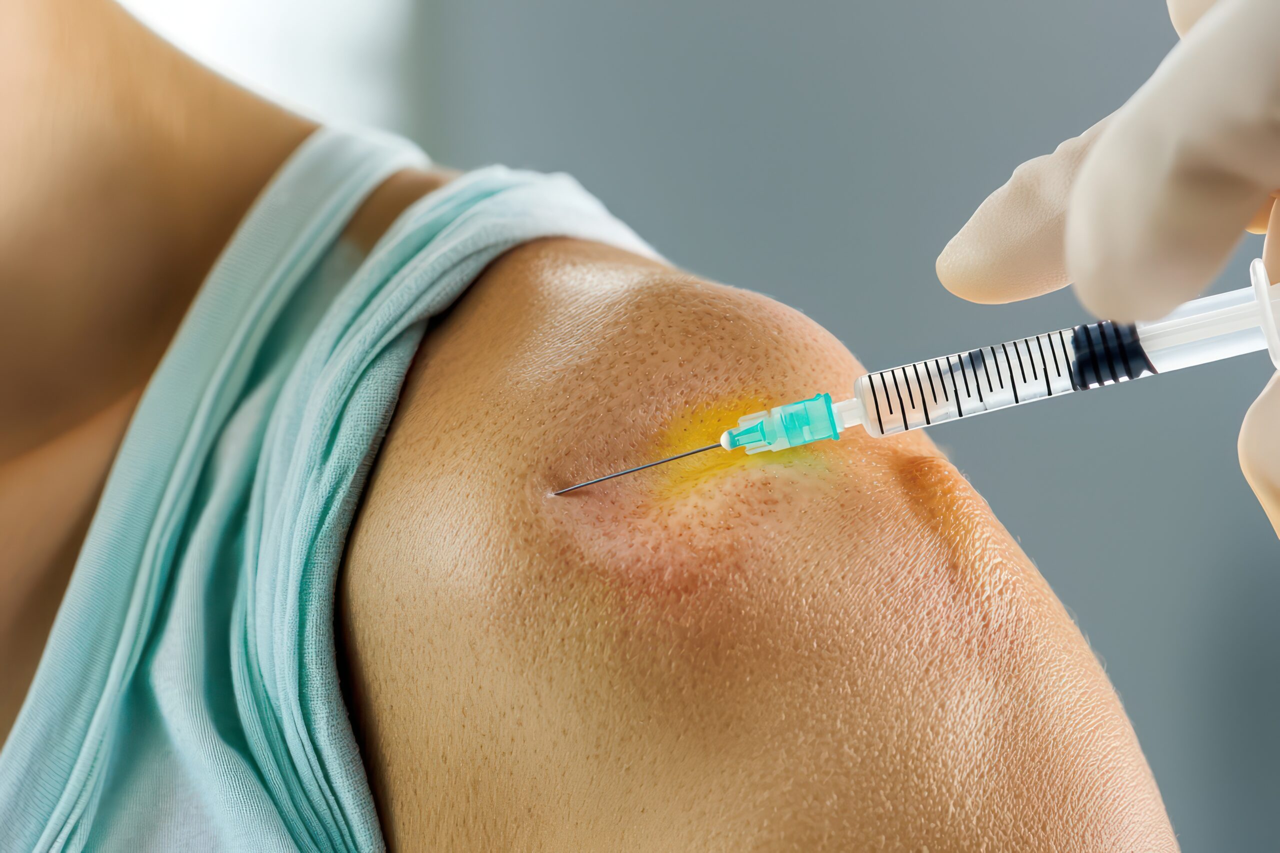 Picture of shoulder botox injection techniques for pain management, highlighting tendon and muscle strain areas.
