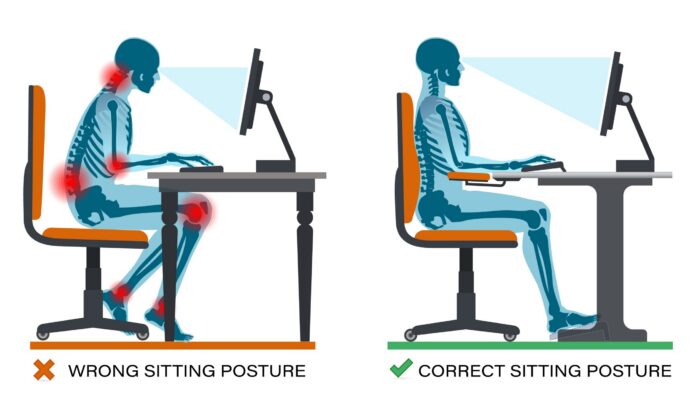 Comparison of poor sitting posture and proper ergonomic workstation posture during computer work