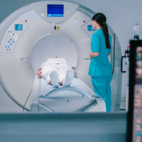 Patient undergoing MRI scan during musculoskeletal injury imaging evaluation