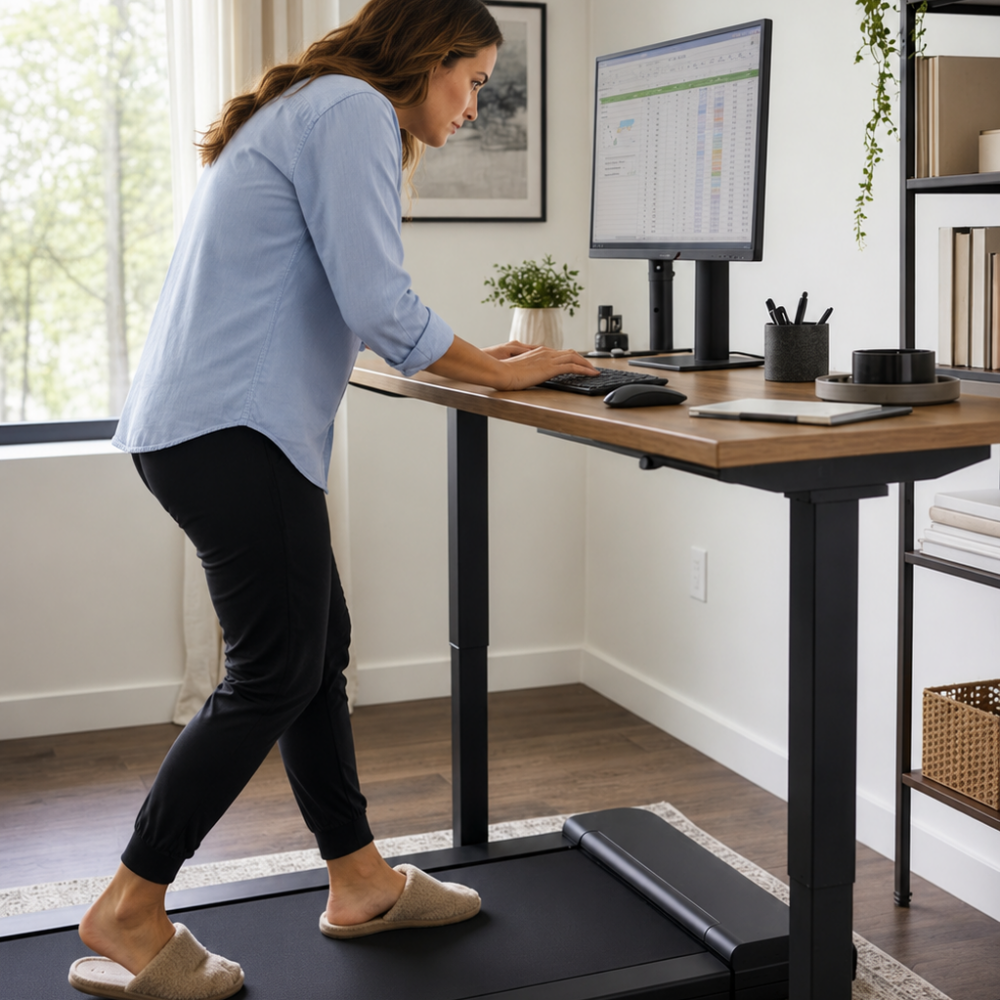 Leaning toward the screen or reaching for the keyboard while using a walking pad can change your posture and increase strain over time.